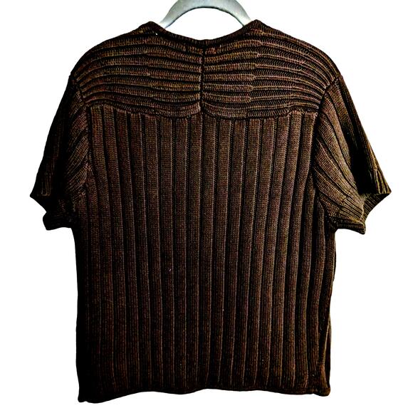 Metro 7 Women's Chocolate Brown Open Front Short Sleeve Cardigan Size Large - Picture 2 of 9